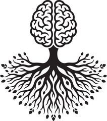 Fototapeta premium Brain with roots representing knowledge and growth