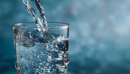 Vertical Close-up of Fresh Water Pouring Into a Glass