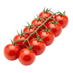 A cluster of ripe, red tomatoes hanging from a vine, ready for harvest. isolated on transparent background