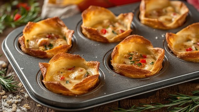 Cheese-filled pastry cups baked in a muffin tin