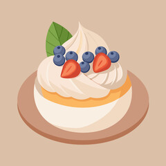 Stylized Pavlova Dessert with Berries and Cream