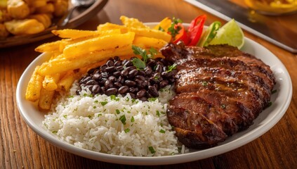 Grains, legumes, fried potatoes, and protein