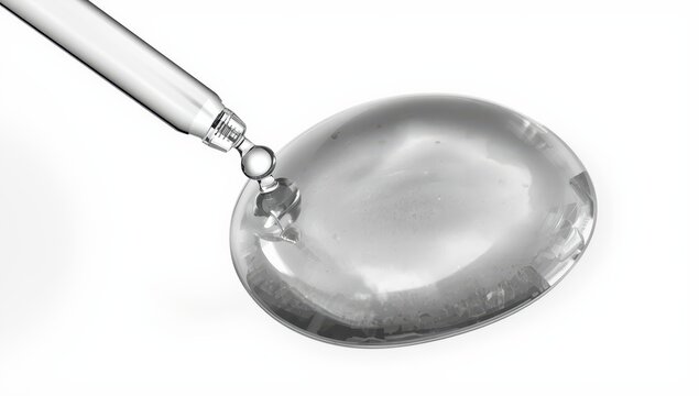 Gray transparent gel or serum on a microscope screen with a white background