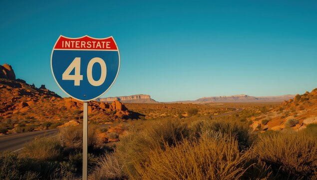 I-40 road sign: New Mexico, USA