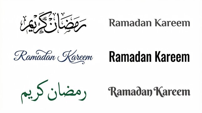 Ramadan Kareem Typography Collection &ndash; Elegant Islamic Calligraphy and Modern Font Styles on White Background