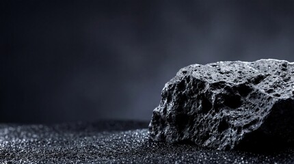 Black Volcanic Rock Podium on Dark Background