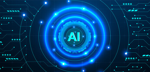 Concept of artificial intelligence. AI semiconductor on a circuit board and electronic elements background