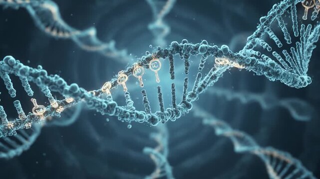 Visualization of DNA spiral with key nucleotide markers for analysis