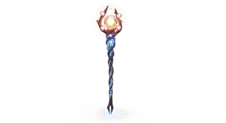 Fototapeta premium Ornate Mystical Staff Illustration with Glowing Arcane Orb. A Detailed Fantasy Scepter Radiating Magical Energy, Symbolizing Power and Ancient Wisdom
