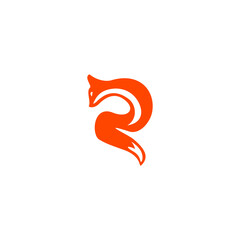 Naklejka premium Creative fox with dynamic tail blended into an alphabet letter R, perfect for media brands, studios, startups, and modern logo identity.