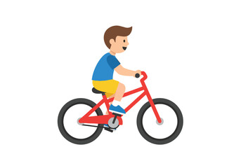 Fototapeta premium Boy riding red bicycle isolated white background