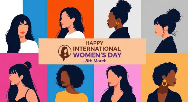 International womens day celebration with diverse women on colorful background