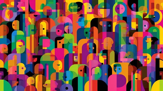 Vibrant Geometric Crowd Abstract Diversity and Joyful Community Illustration