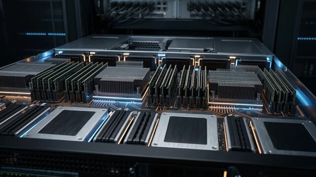 Server hardware overview. Rack filled with memory and processing units