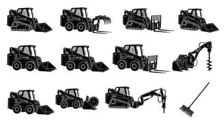 Obraz premium Skid steer loader attachment silhouette illustration
