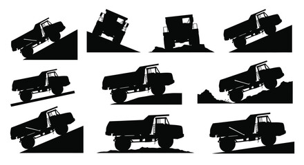 Dump truck tipping action silhouette illustration © Ishara sandeepa