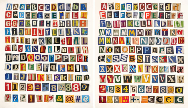 Set of 200+ Colorful Magazine Cutout Letters and Numbers Vector