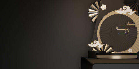 Fototapeta premium Black and gold two color stage chinaese podium style for products decoration suitable .3D rendering