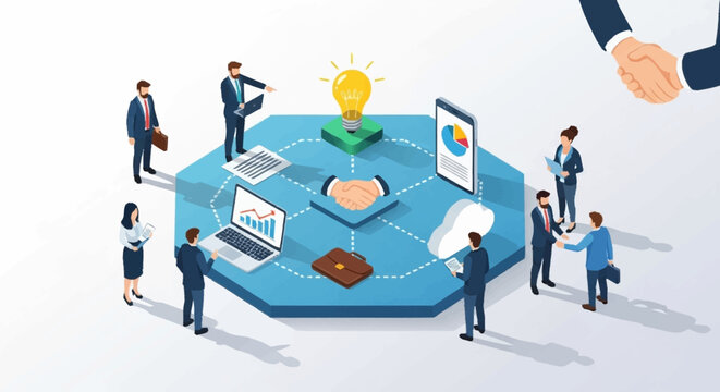 Business Team Collaboration Around Central Idea.