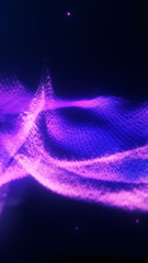 Vibrant purple particle flow forming soft ribbon waves on dark background, abstract futuristic energy stream for digital and sci-fi concepts