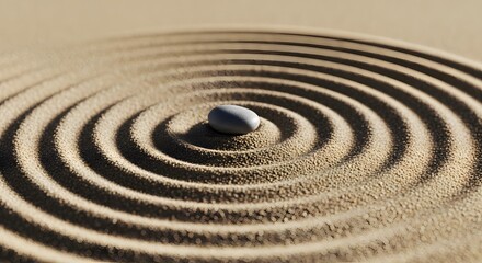Zen garden with stone and sand pattern, meditation and peace , modern corporate concept, texture background, copy space