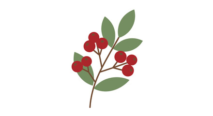 Cranberry Branch with Red Berries and Leaves.