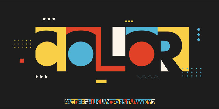 Color Font Logo Alphabet Bauhaus Art Letter Set Modern Typography, Creative Typographic Design for Title Text, Colours Poster Headline, Type Symbol Logotype, Negative Space Fonts. Vector Typeface