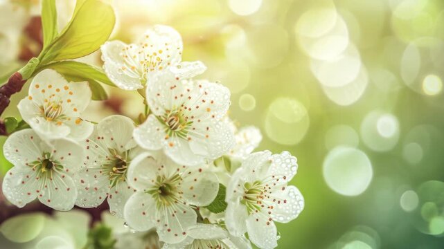 A vibrant and detailed of a cherry tree with its blossoms in full bloom. The colors are bright and fresh, capturing the essence of spring's arrival.