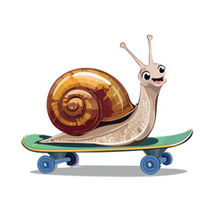 Cartoon snail on a skateboard isolated on white © Gerubun