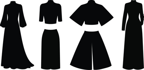 Collection of four male runner silhouettes, black vector icons of athletes jogging from front view isolated on white.