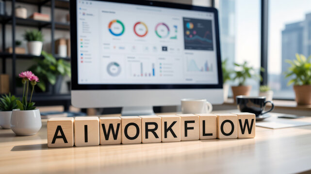 AI workflow automation for business process improvement in daily operations, using artificial intelligence to streamline tasks, reduce manual work and speed reporting with copy space