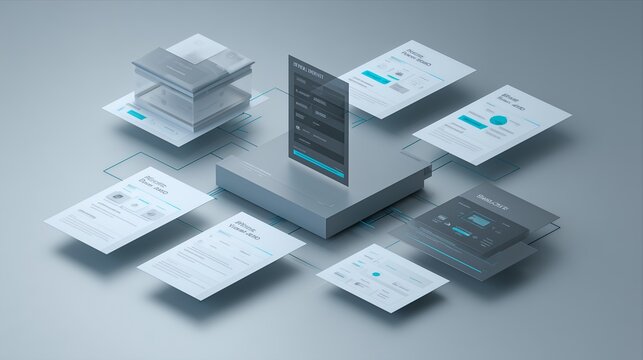 SaaS Platform Interface With Modular Dashboard Screens And Cloud Software Workflow Visualization, Modern Tech Product UI Concept Showing Data Management, Analytics Panels And Digital Application