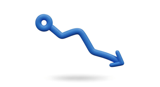 3D blue arrow pointing downwards, symbolizing a decrease in value.