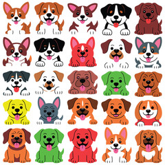Obraz premium Collection of Cartoon Dogs Various Breeds Playful Poses Isolated on White Background