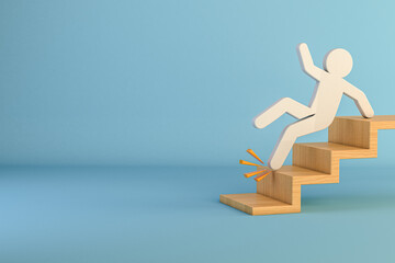 3D Illustration of a person slipping on stairs, accident risk and safety concept