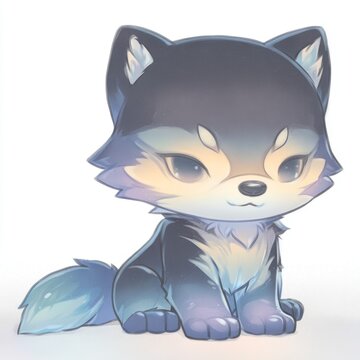 Charming chibi wolf with a cute, expressive face and soft, textured fur