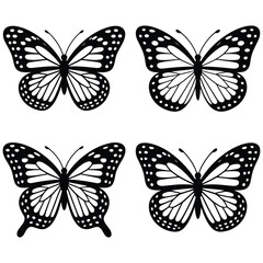 Fototapeta premium Four Black and White Butterfly Silhouettes on White Background