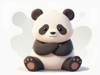 Naklejka premium Cute Cartoon Panda Bear Sitting with Arms Crossed on White Background, 3d Rendered Illustration for Children'S Content or App Icon Design