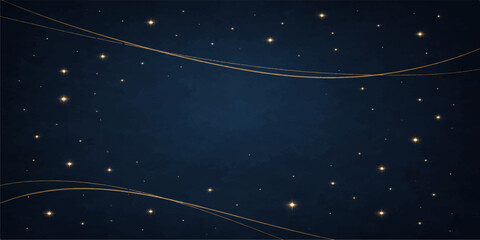 An abstract blue Christmas background features a starry galaxy night sky with shiny snowflakes and bright glowing stars in a dark cosmos universe vector illustration © MDNUR