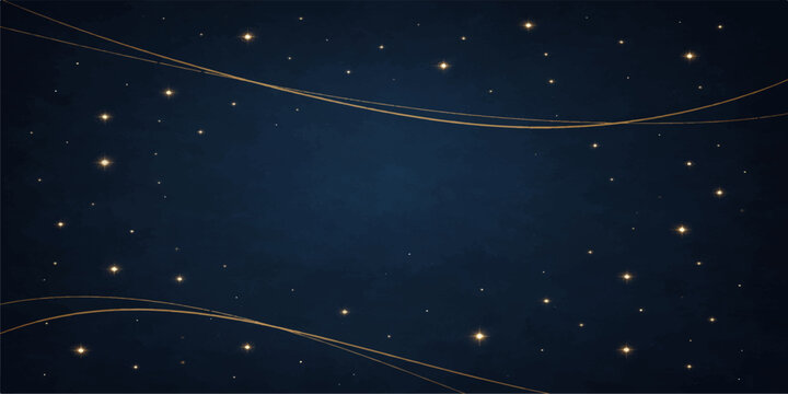 An abstract blue Christmas background features a starry galaxy night sky with shiny snowflakes and bright glowing stars in a dark cosmos universe vector illustration