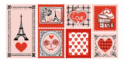 A collection of postage stamps featuring romantic parisian motifs © Juran