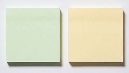 features a minimalist style with a simple layout, displaying two square-shaped sticky notes side by side against a plain white background. The sticky note on the left is a light pastel green, while th