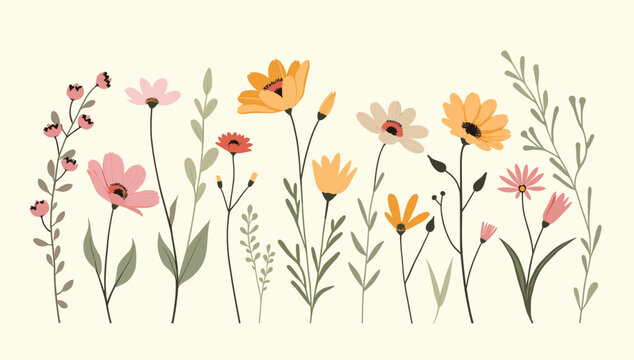 A charming floral illustration in soft pastel tones. Perfect for backgrounds, stationery, and spring themed designs evoking a sense of calm and natura