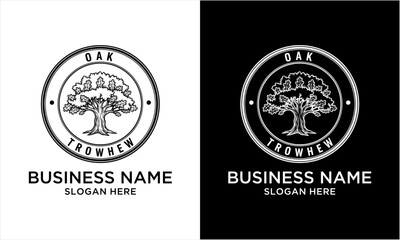 Obraz premium Oak Tree Logo Design with Vintage Circular Frame.