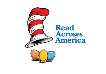 Read across america logo with cat in the hats hat and eggs