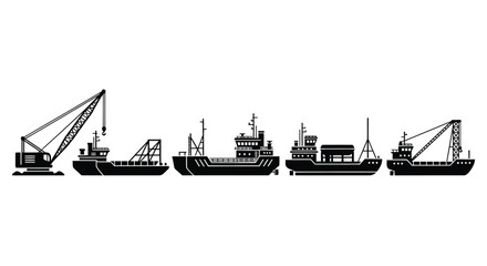 Obraz premium Cargo ship crane vessel silhouette illustration