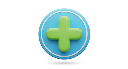 Fototapeta premium 3D green plus sign icon on a blue rounded shield