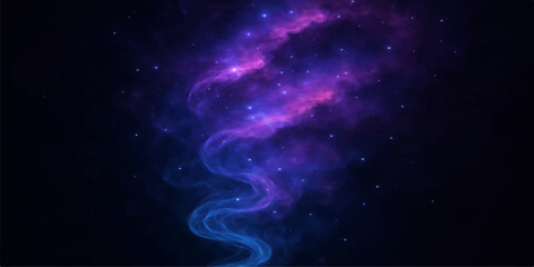 An abstract blue space background features a bright galaxy nebula with glowing stars and deep cosmos light throughout the dark outer universe © MDNUR