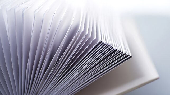 Flipbook edge, thumb fanning pages, motion blur, paper stack side view