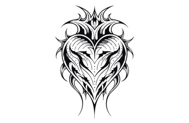 Obraz premium Tattoo design featuring a heart shape with intricate patterns and sharp elements created with black ink on a white background Generative AI